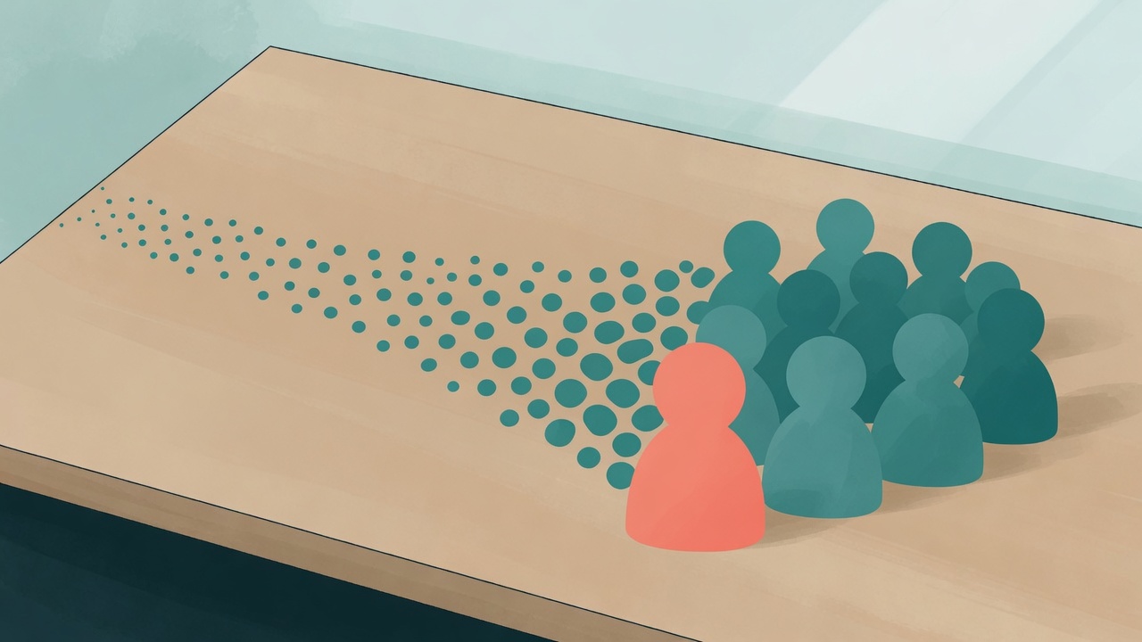 Small dots gathering into a group of people